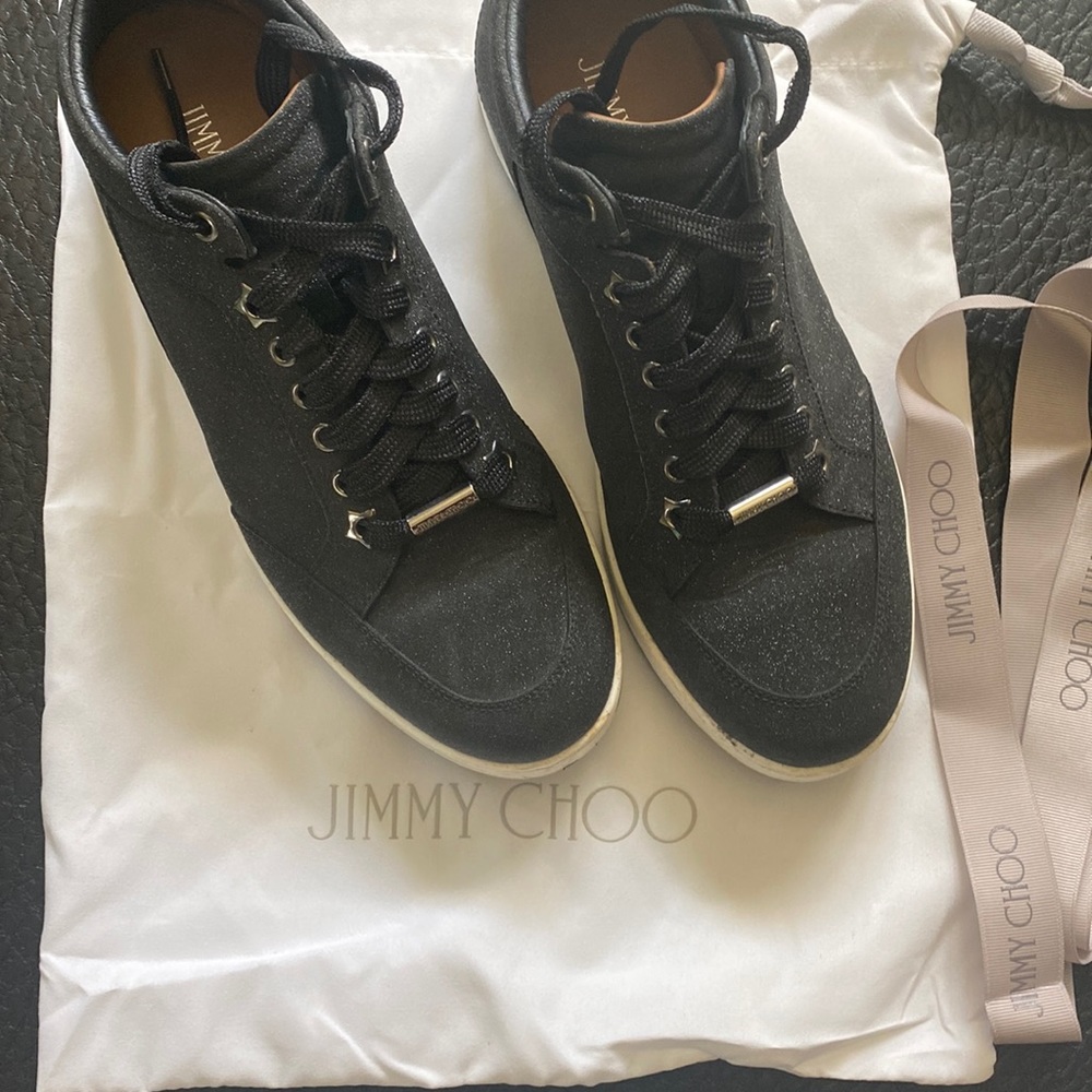Jimmy Choo Miami -black glitter sneakers.  Women’s size 39.5